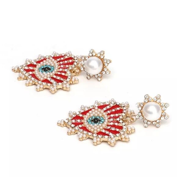 NWOT Rhinestone Eyeball Heart Earrings - Picture 4 of 4